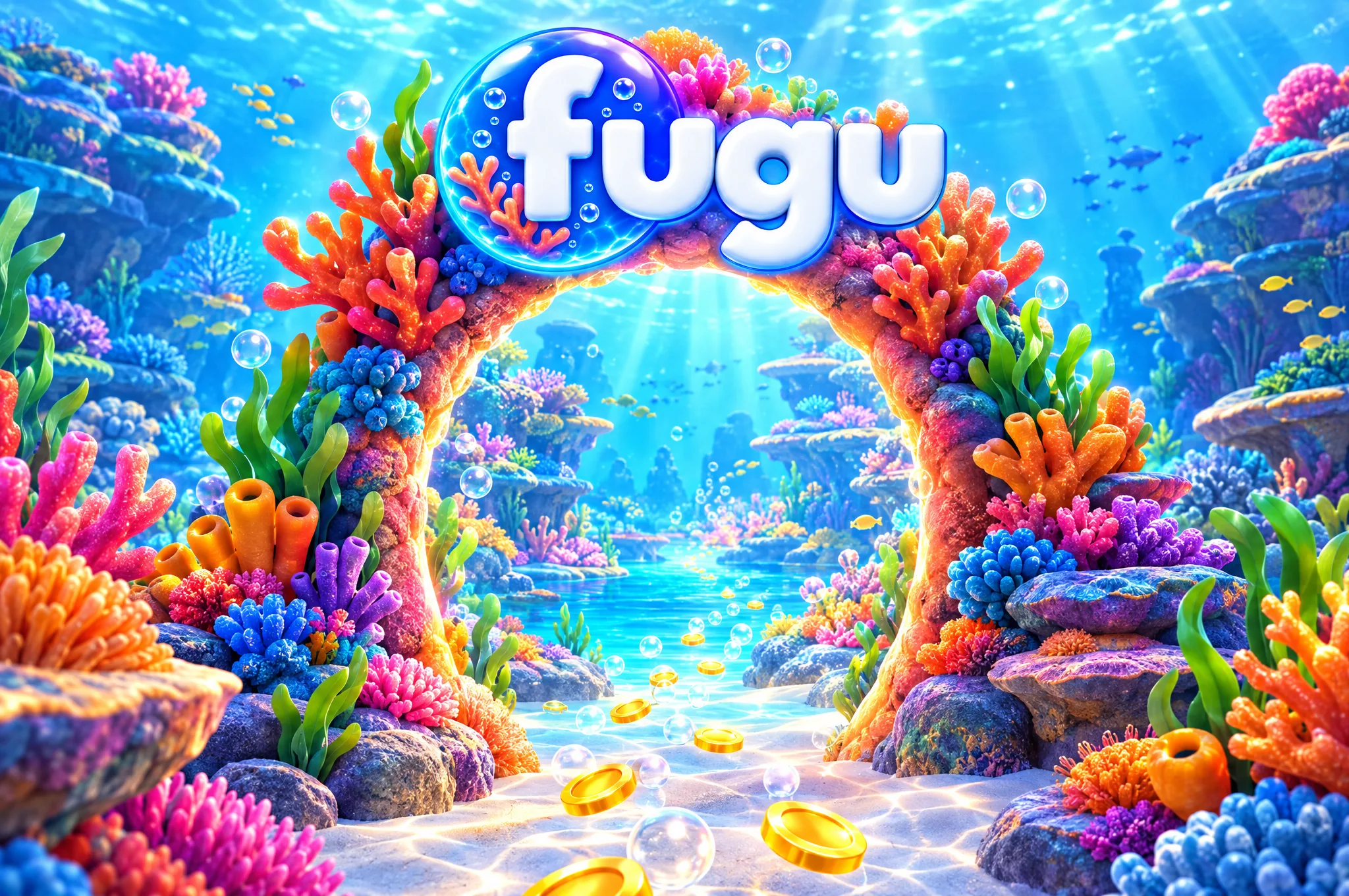 Fugu Casino Registrierungsmotiv mit einem Korallenbogen